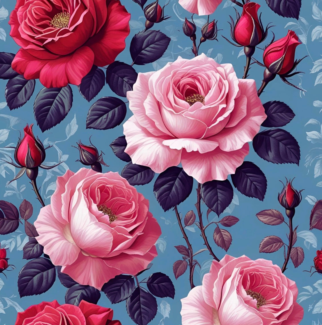 wall roses pink on Purple & Blue