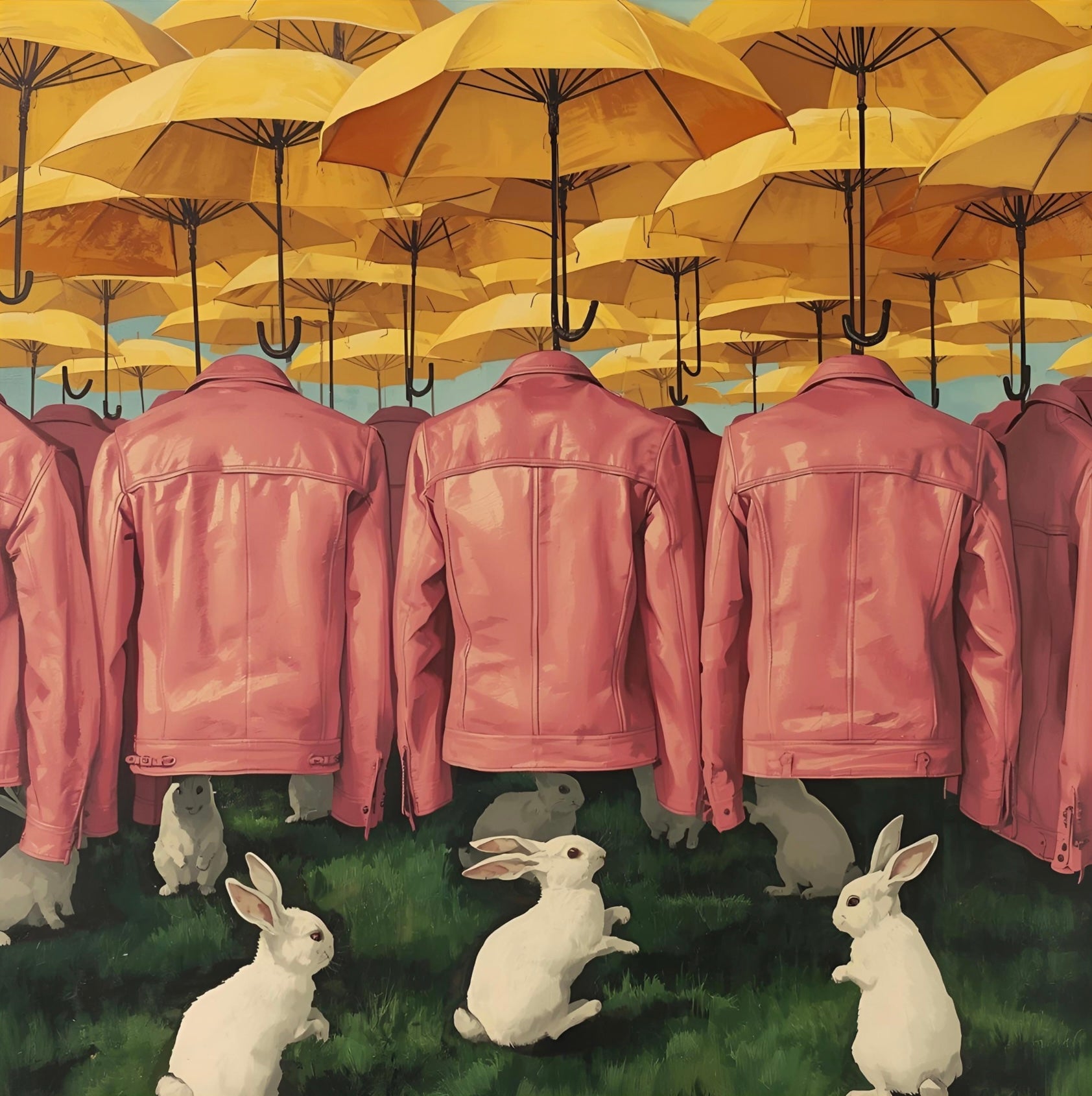 Pink Leather Jackets to the Back with Rabbits